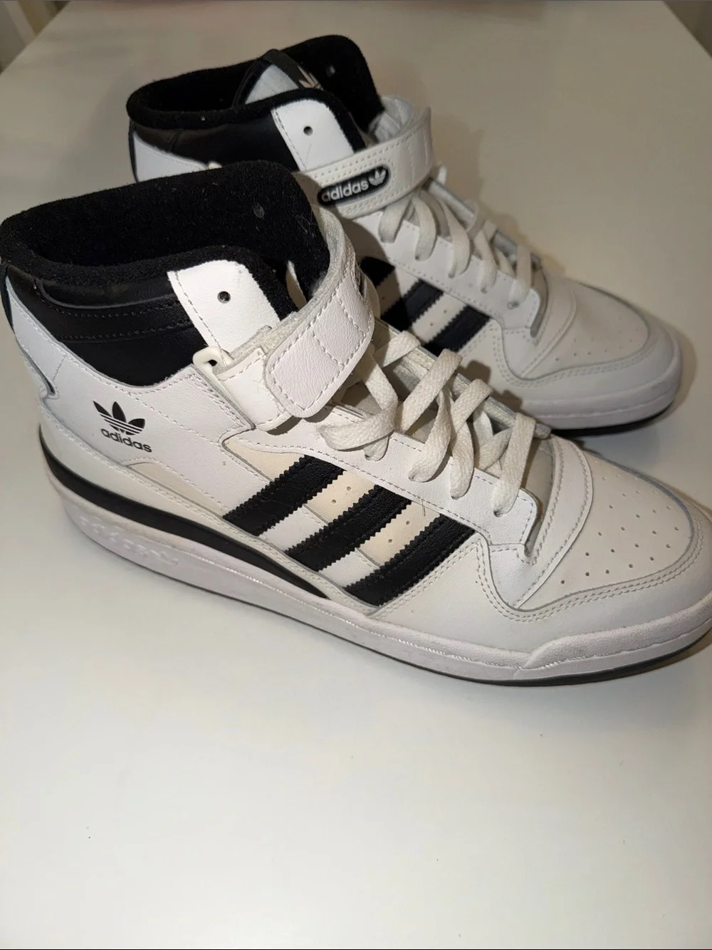 adidas White and Black Mid-Top Basketball Sneakers forum mid